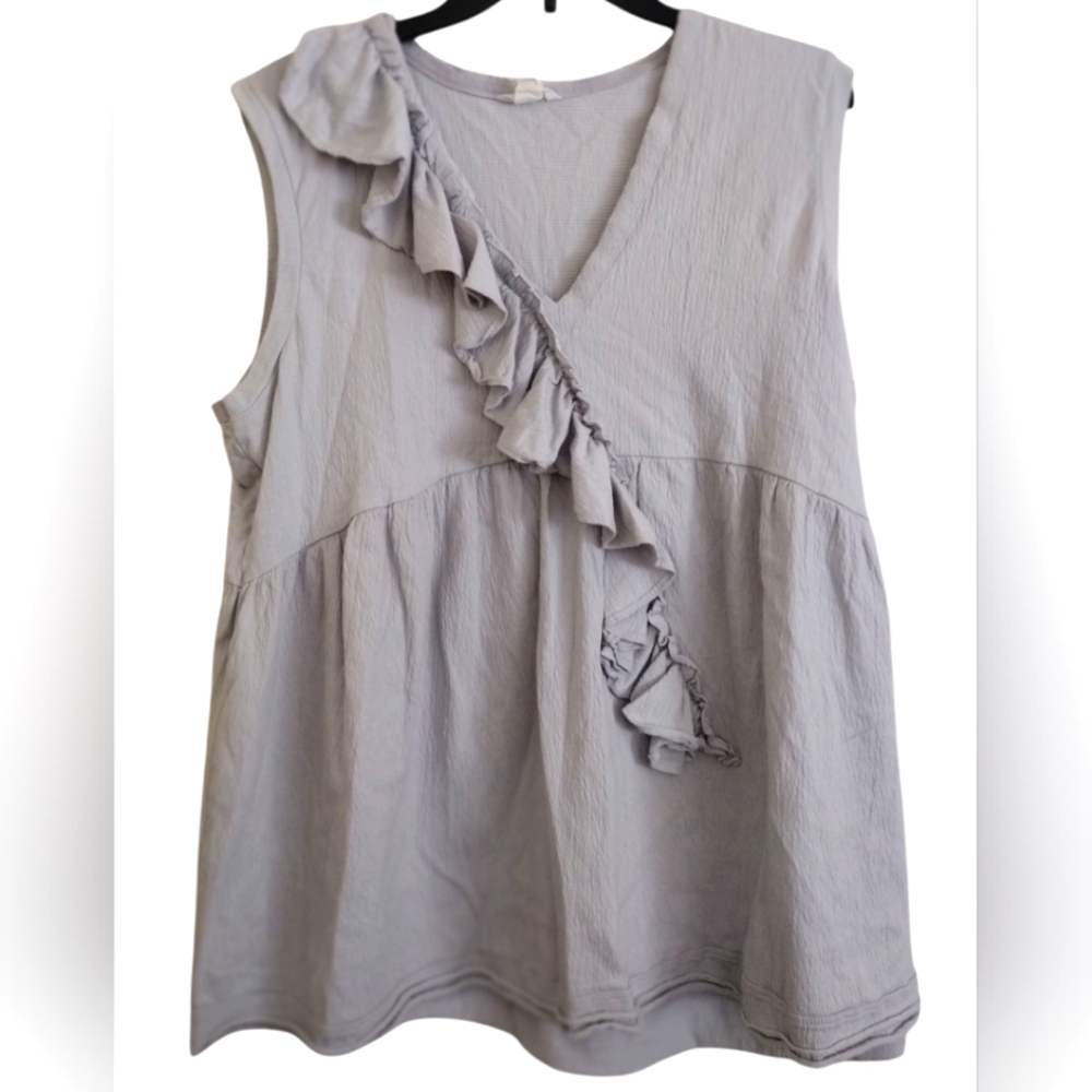 Caslon Light Grey Asymmetrical Ruffle Tank Top Size XL